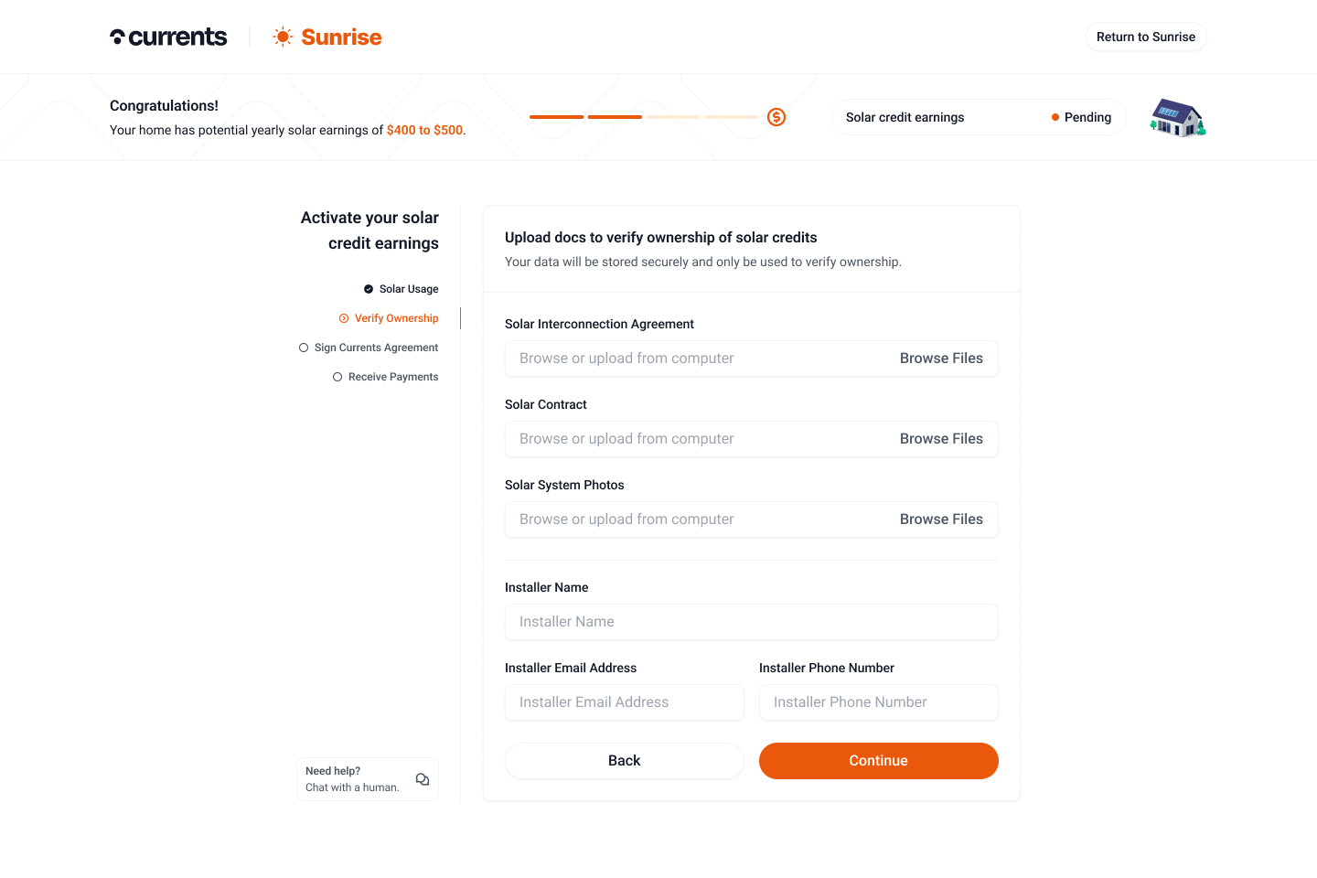 Currents Ownership Verification Screen